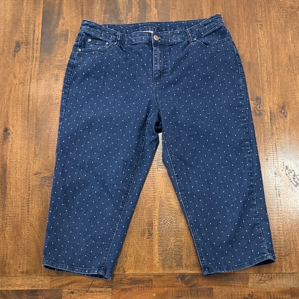 CJ Banks Women's Dark Blue Polka Dot Denim Jeans